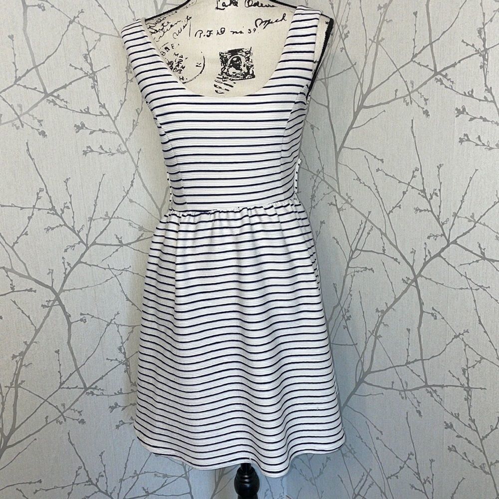 LC Lauren Conrad Navy &‎ White Striped Open Back Dress, Size Small
